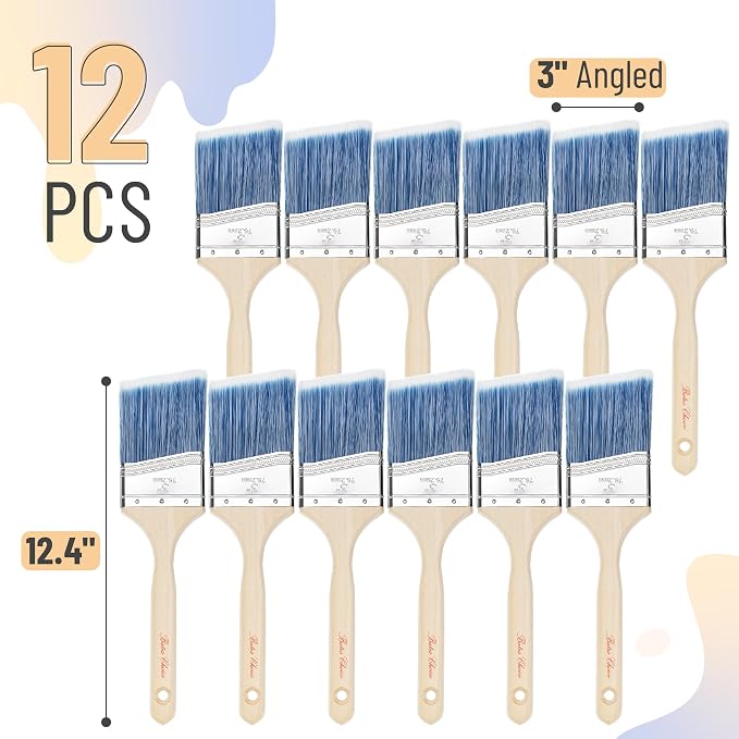 Bates 3-Inch Angle Paint Brushes (36 Pack) - Treated Wood Handle, Perfect for Walls & Furniture