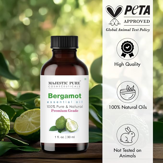 Majestic Pure Bergamot Essential Oil for Diffuser - 1 fl oz | 100% Pure and Natural Essentials Oils for Aromatherapy, Soap and Candle Making, Blend with Carrier Oil for Skincare, Massage