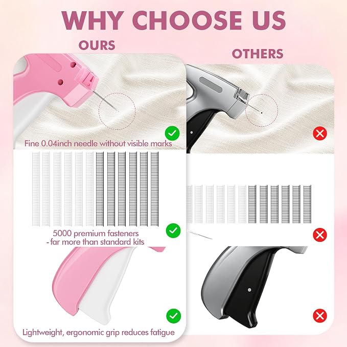 Stitch Gun for Clothes, Tagging Gun, Quick Clothing Fixer, Pink