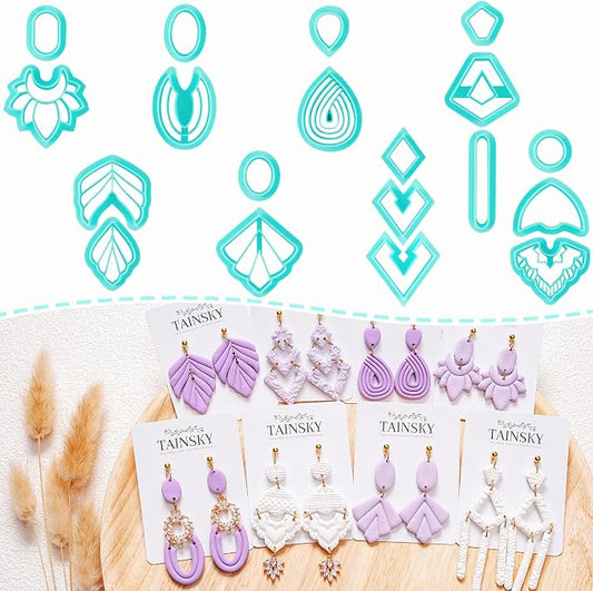 TAINSKY Polymer Clay Cutters, Set of 19 Shapes Boho Clay Cutters for Polymer Clay Jewelry, Organic Clay Earrings Cutters, Polymer Clay Cutters for Polymer Clay Jewelry Making