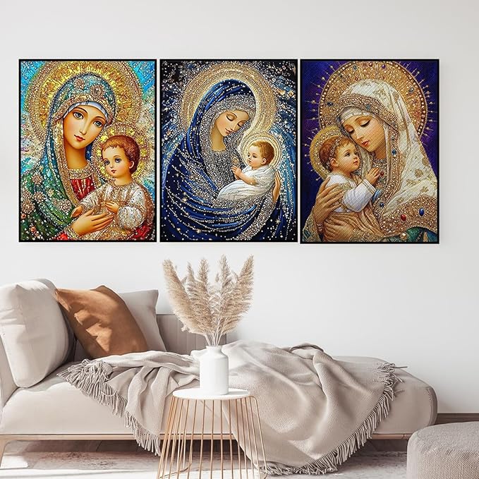 3 Pack Virgin Mary Diamond Art kits for Adults Beginners 12x 16 Inch | 5D Diamond Painting Kit DIY Full Round Drill Paint by Diamonds Dot Gem Art for Adult, Home Wall Decor