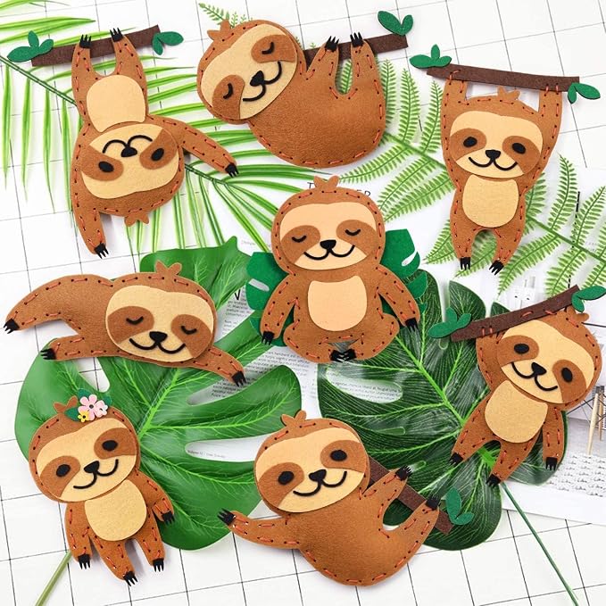 CiyvoLyeen Kids Sewing Kit Crafts – DIY Sloth & Jungle Animal Felt Crafts Sewing Set for Girls & Boys Ages 8–12 Learn to Sew 8 Cute Animal Projects