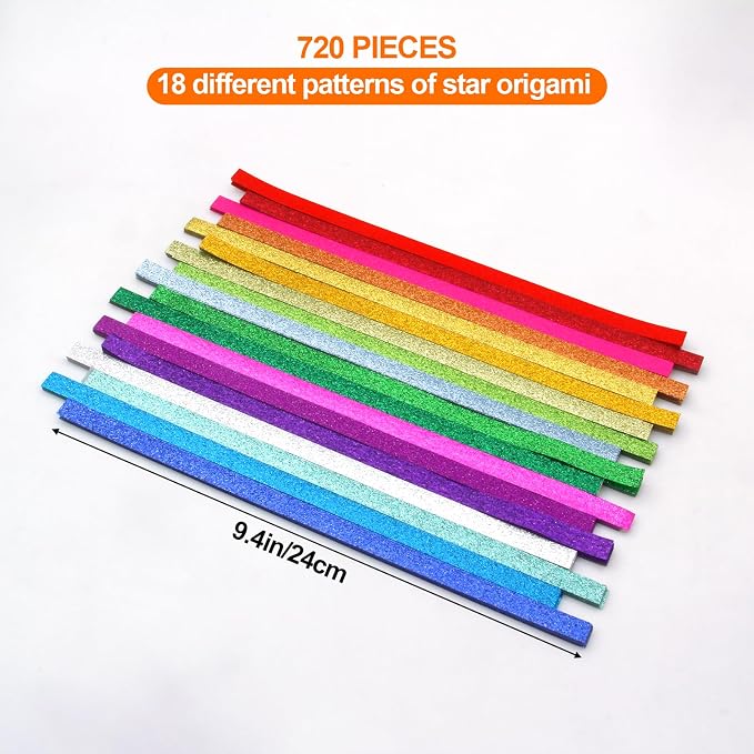 720 Sheets Glitter Origami Star Paper Strips DIY Hand Crafts