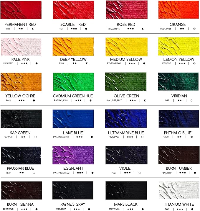 MEEDEN Artist Oil Paint Set - 24 Colors x 60ml/2oz Tubes | Professional Art Paints and Supplies for Canvas Painting