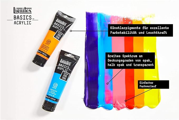 Liquitex BASICS Acrylic Paint, 4-oz Tube, Fluorescent Pink | Medium Viscosity, Satin Finish, Lightfast, Fine Art Pigments, Range of Opacities, Easy Blending