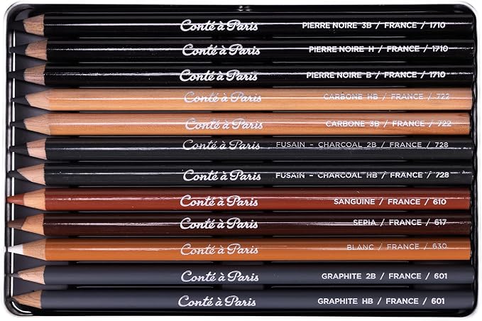 Conté à Paris The Sketch Set with Assorted Sketching Pencils | Essential Assortment For Sketching, Shading And Illustration, Versatile Tools For Developing Artistic Skills
