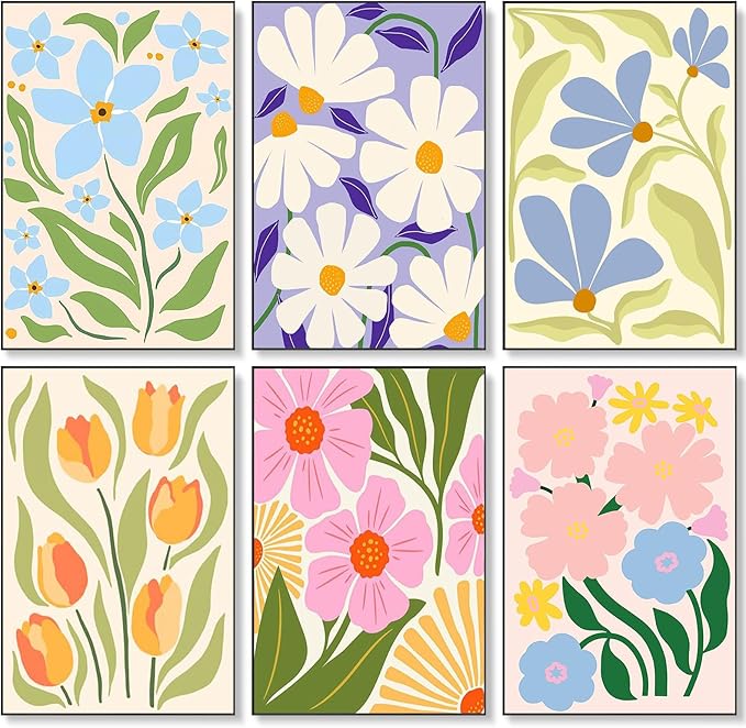 Fountor 6 Pack Paint by Numbers Kit for Adults Beginner Flowers 8x12 Inch | Without Frame Canvas, DIY Acrylic Painting by Numbers Easy Flower, Stress Relief Craft Kits, For Home Decor Gift