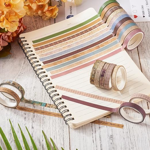 20 Rolls Scrapbook Tape 7 mm Cute Decorative Tape Set Floral Tape Pack Aesthetic Vintage Colored Tape Rolls Stickers for Crafts DIY Scrapbook Bible Study Journaling Planner Supplies