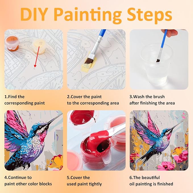 Mandun Hummingbird Paint by Numbers Kit for Adults, 3 Pack, 7.8x11.8 inch | DIY Painting Kits Crafts for Adults, Relieve Stress, Frame Canvas, Wooden Easel, Gift Box, Home Wall Decor