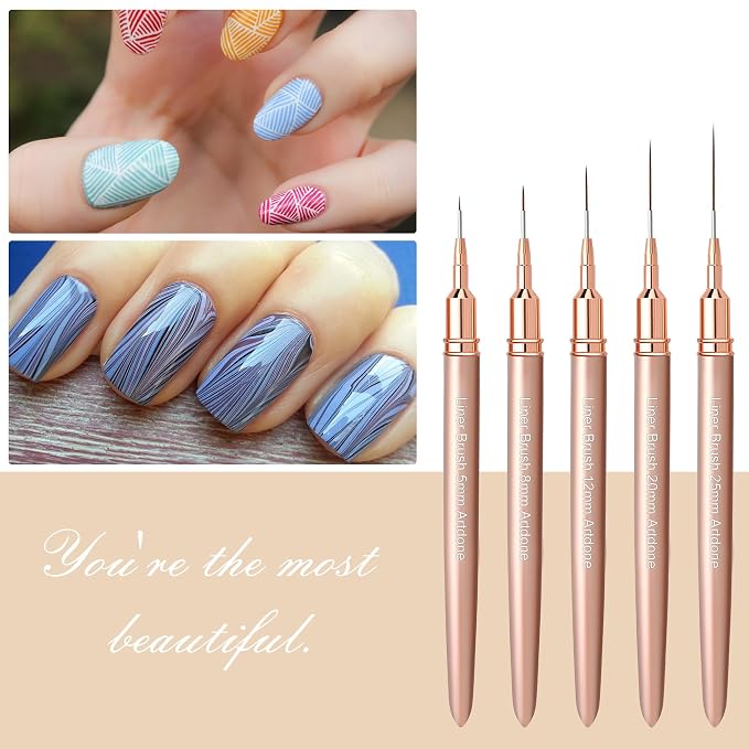Artdone Metallic Nail Art Pens, Liner Brushes Set, 5PCS Gold Nail Tools