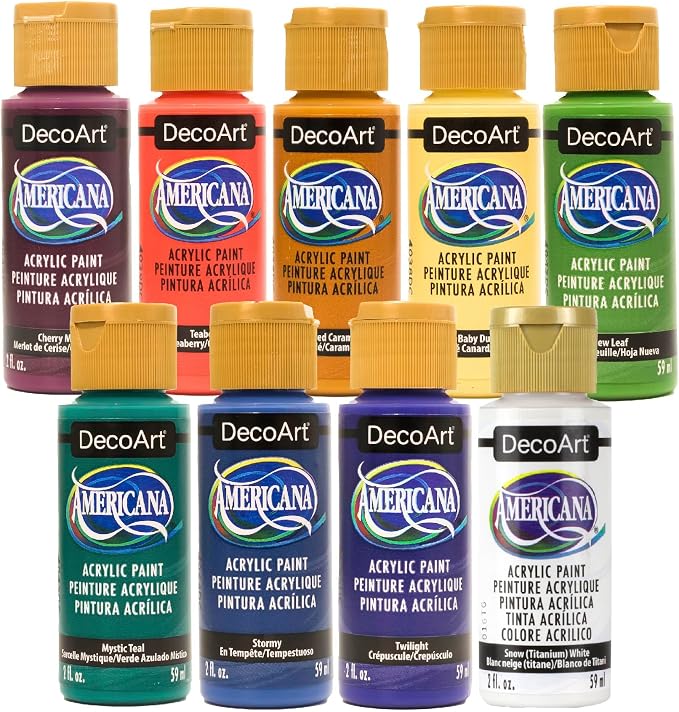 DecoArt Americana Acrylic Paint Set – 2024 Updated Colors, 9 Bottles (2 fl oz) – Art and Craft Acrylic Paints for Canvas, Wood, and More
