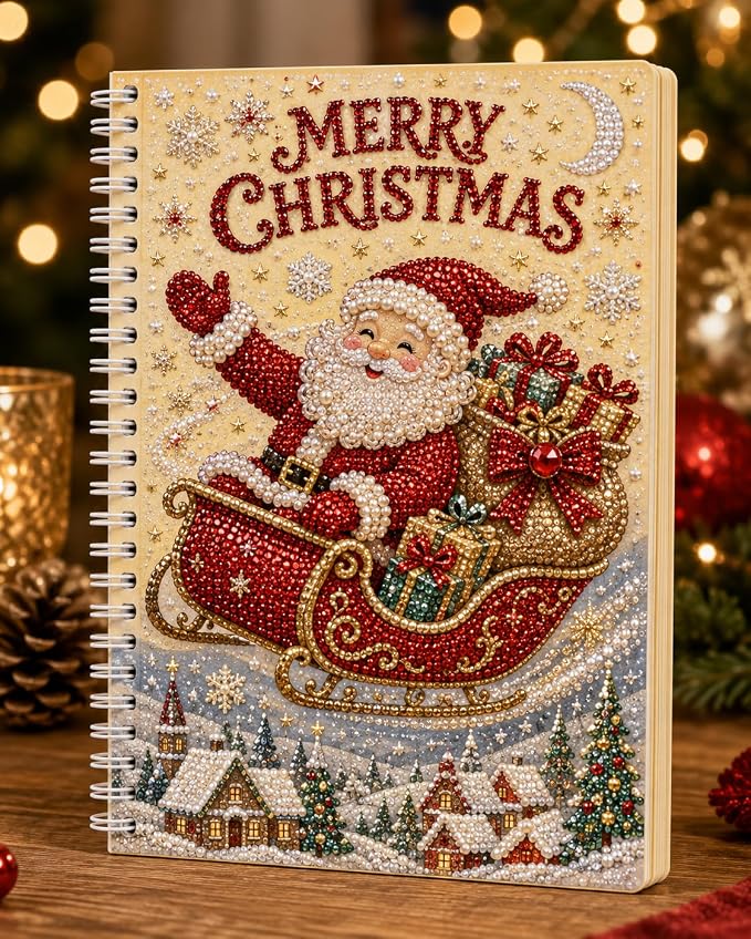 100 Pages DIY Christmas Pearl Diamond Art Painting Notebook，Style D