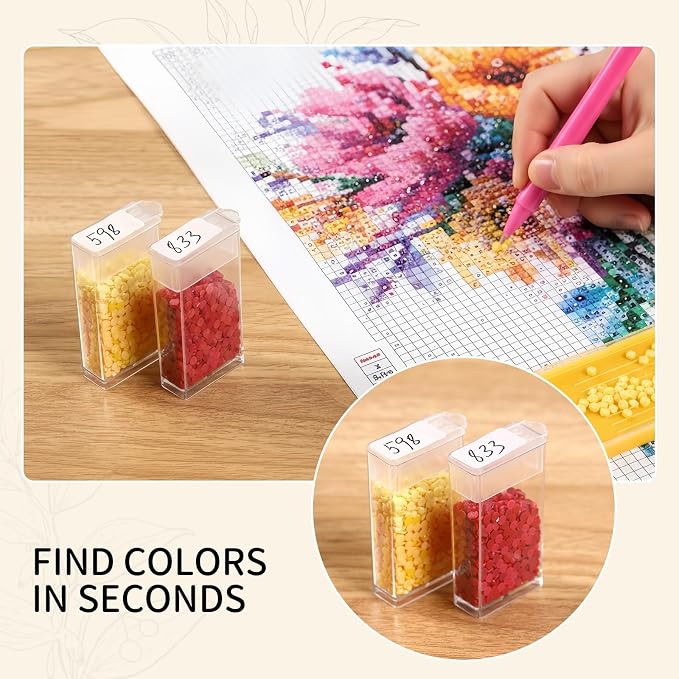1 Pack 64 Grids Diamond Painting Tool Box Container Craft Storage with Adjustable Dividers for Beads, Art DIY, Crafts, Jewelry, Plastic Organizer with Label Stickers