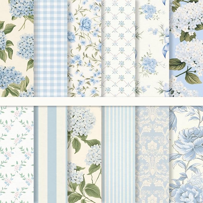 JarThenaAMCS 24 Sheet Light Blue Hydrangea Pattern Paper, 6 x 6 Inch