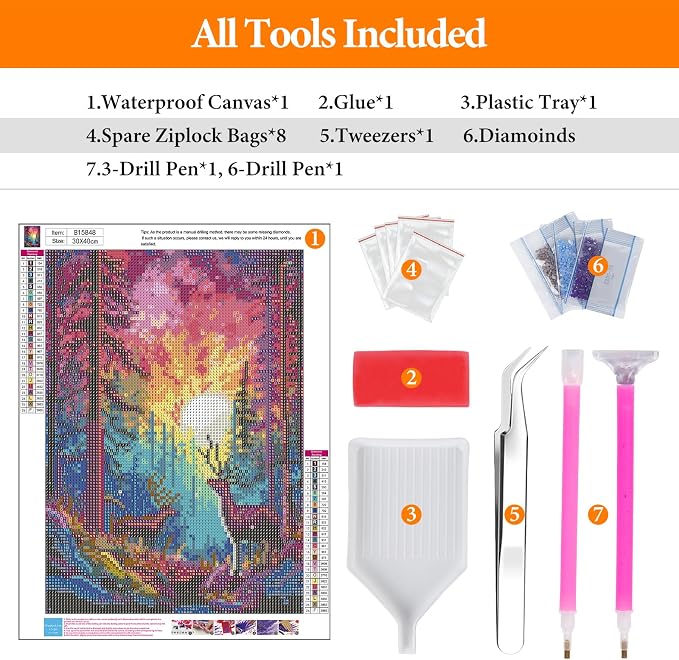 Diamond Art Kits for Adults, Sunset DIY 5D Diamond Painting for Beginners | 12x16 Inch, Full Drill Round Dots, Rainbow Forest Deer Gem Art Craft Kits, Home Wall Decor, Stress Relief Relaxing Hobby Gift