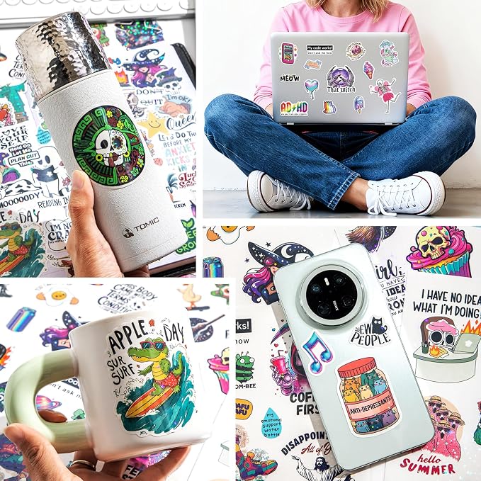 270+ PCS Holographic Funny Stickers for Adults, Waterproof Vinyl Sarcastic Meme Decals for Laptop, Water Bottle, Phone, Kindle, Journal, Scrapbook, Bumper, Skateboard, Luggage, No Repeats Accessories