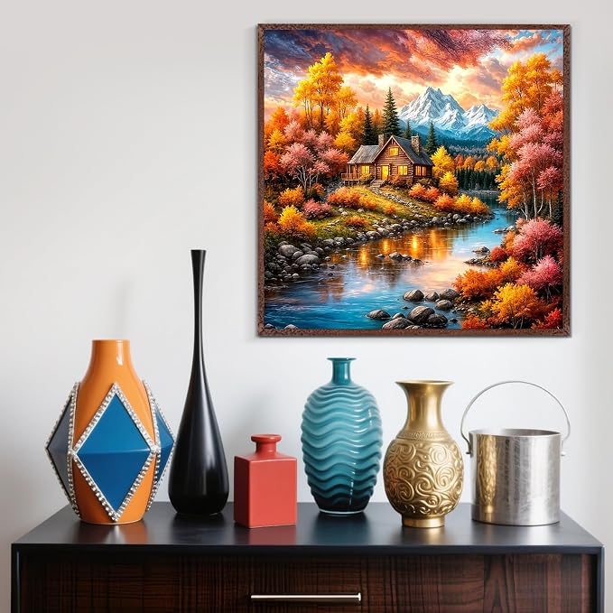 LKHMVCA Fall Landscape Mountain Lake Paint by Numbers Kit for Adults, DIY Paint by Numbers Kits for Adults Beginners Without Frame, Acrylic Paint Canvas Painting Kits Art for Home Decor 16x16 Inch