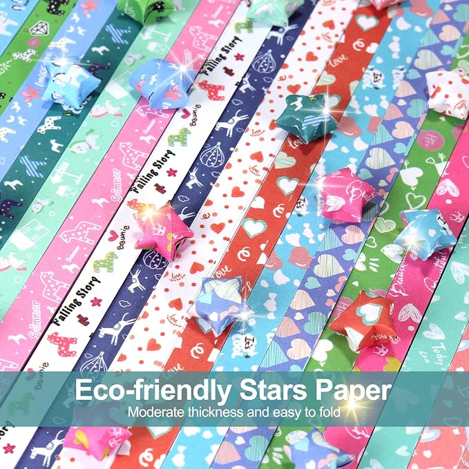2140 Sheets Stars Paper Strips, 4 Packs Double Side Origami Star Paper, Lucky Star Strips Star Origami Paper for Kids DIY School/ Hand Craft