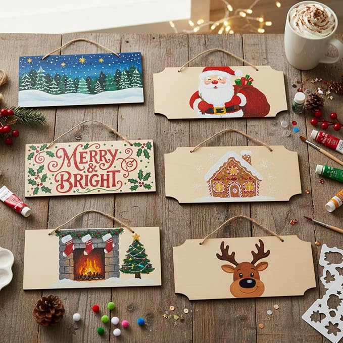 Patelai 20 Pcs Blank Wood Signs Unfinished Plaques with Ropes,2 Styles