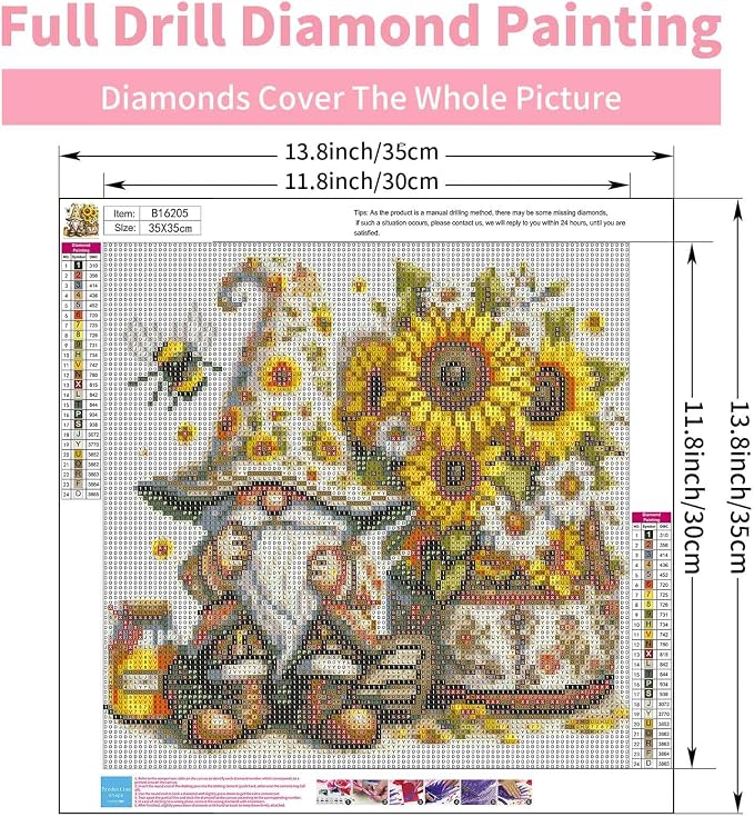 Diamond Art Kits for Adults, 5D Sunflower Gnome Diamond Painting Kit
