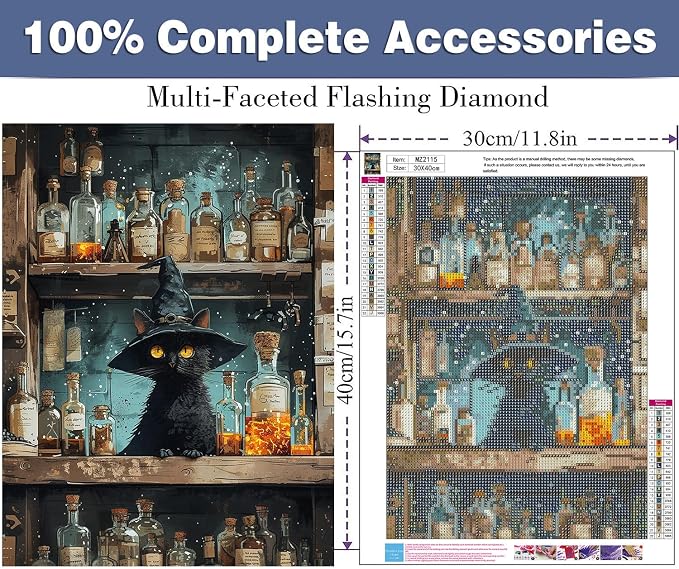 ijbnhd Black Cat Diamond Art Kits for Adults 12x16in