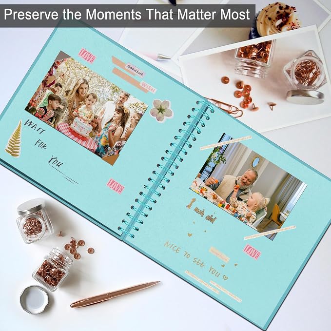 DIY Scrapbook Album 7x7 Inch, Hardcover Kraft Paper Scrap Book Photo Album, Blank Page Memory Scrap Book for DIY Crafts, Traveling, Wedding, Anniversary, Birthday, 40 Pages (20 Sheets), Blue