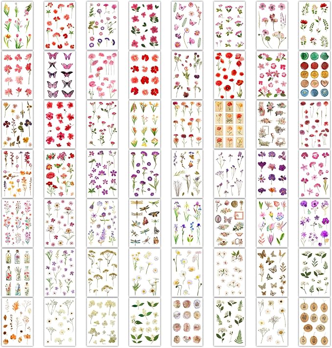 Arme Scrapbook Flower Stickers Floral Stickers(1466+PCS, 110 Sheets)