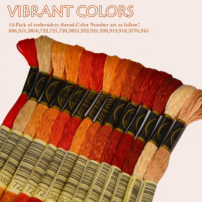 Orange-red Gradient Color Embroidery Floss - Cross Stitch Threads - Friendship Bracelets Floss - Crafts Floss - 14 Skeins Per Pack Embroidery Floss