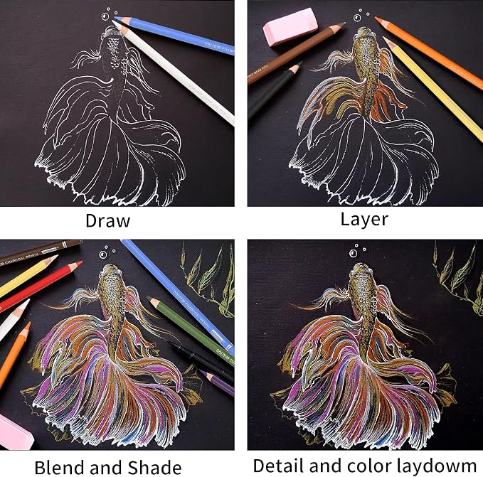 GETHPEN Colored Charcoal Pencil Set,Pastel Chalk Drawing Pencils,24 Colors | Professional Skin Tone Colored Charcoal and Pastel Chalk Pencils, for Sketching, Shading, Coloring, Layering & Blending
