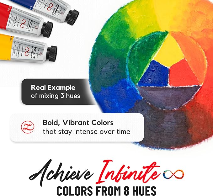 ZenART Professional Oil Paint Set - Artist Grade Primary Colors - 8x50ml | Essential Palette - Non-Toxic Large Tubes, Buttery Consistency, Rich Pigments, Lightfast Oil Paints for Artists & Beginners