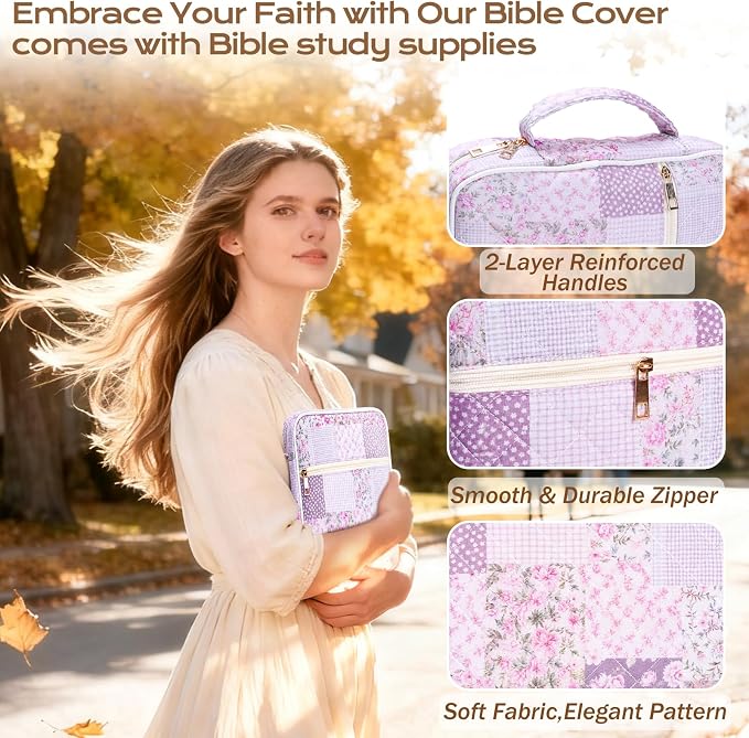 XKDOUS Bible Cover Case for Women Bible Bag Journaling Kit w/Study Supplies