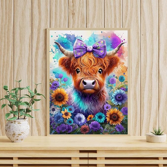 mrpwnle Cow Diamond Art Kits for Adults, Highland Cow Diamond Painting Kits | Highland Cow Diamond Art Painting Kits for Adults Beginner, DIY Round Full Gem Art Kit for Home Wall Decor Gifts 12x16 Inch