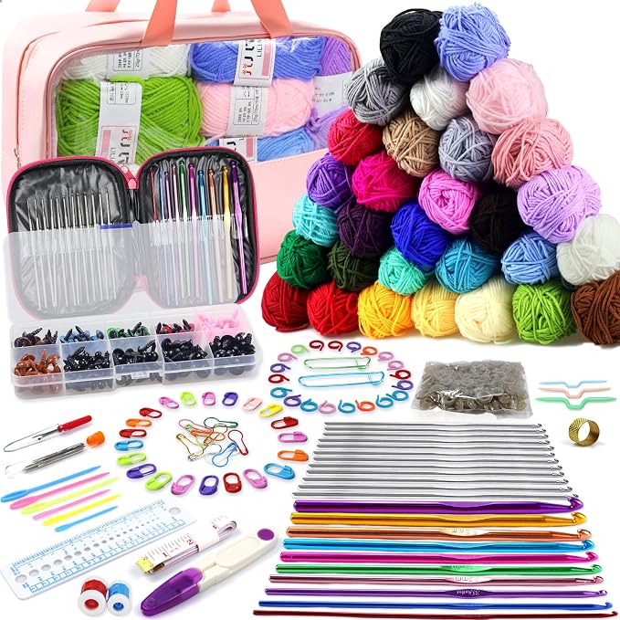 Crochet Kit for Beginners, 336Pcs Crochet Kits with 30 Colors Yarn Set