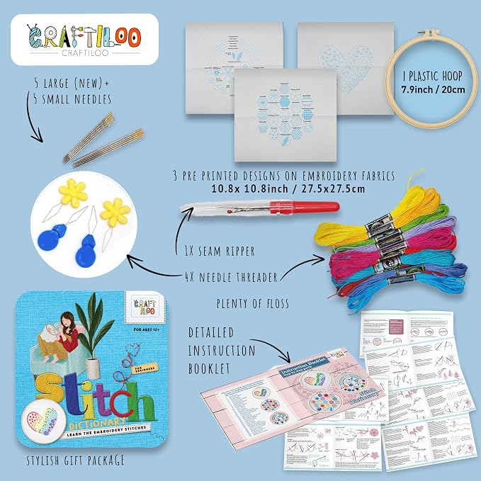 Heart Embroidery Kit for Beginners - Stamped Cross Stitch for Adults