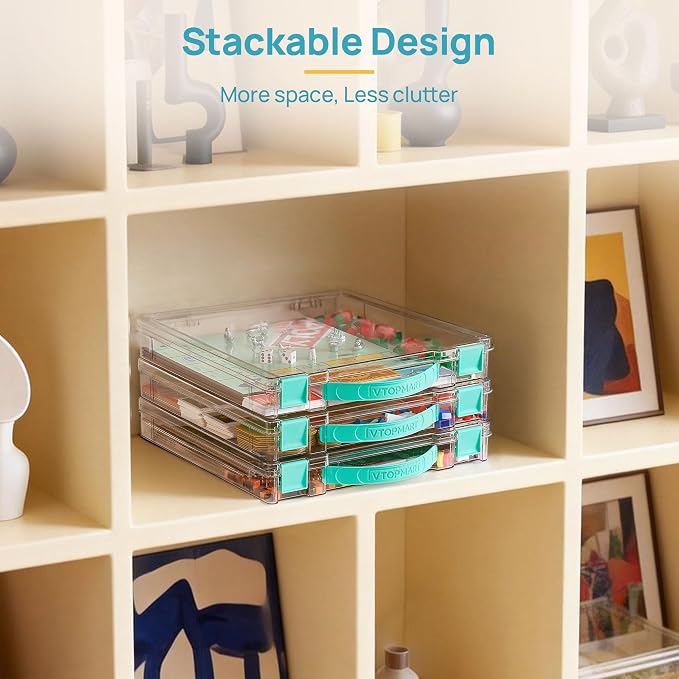 Vtopmart 10 Pack Board Game Storage with Handle and Snap-Tight Latch Lid