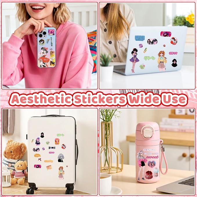 Tmtains 30 Sheets Japanese Manga Style Sticker Book 650+Pcs Heisei Retro Cute Theme Books Style Korean Sticker Aesthetic Japanese Stickers Book for Adults Scrapbooking Notebook Supplies (Girl Journal)