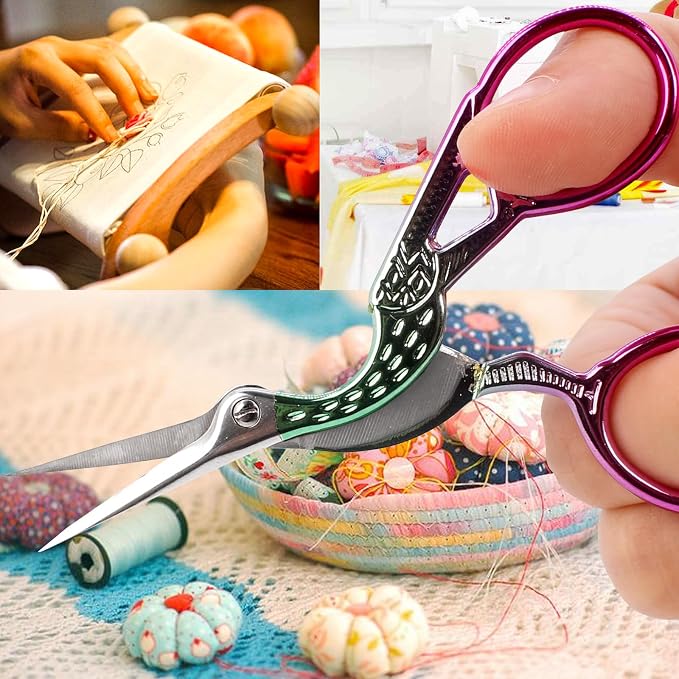 BIHRTC 3.6" Precision Crane Scissors,Stainless Steel with Leather Cover | 3.6 Inch Small Scissors for Embroidery,Scrapbooking,Detailed Craft Work,Sewing,Needlework