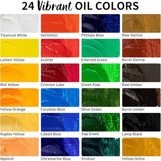 82Pcs Professional Oil Painting Set with Easel Box, 24 Rich Oil Colors & 10 Hog Brushes,Palette Knives, Canvases Complete Art Supplies Kit for Beginners & Artists