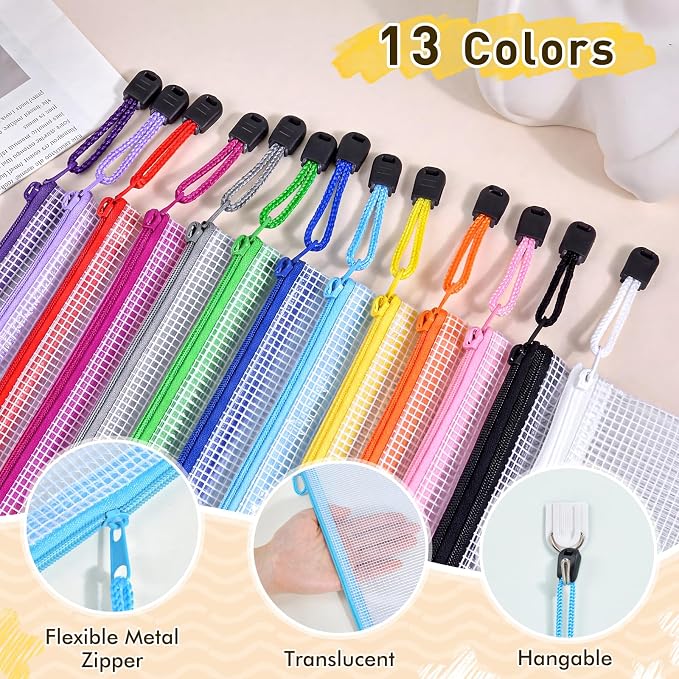 PAPEJOON 56pcs Mesh Zipper Pouch Bags, 8 Sizes Plastic Zippered Storage Bags for Organizing, Clear Pouches with Zipper, Waterproof Mesh Pouch for Office Supplies, Home Organize, Travel Storage