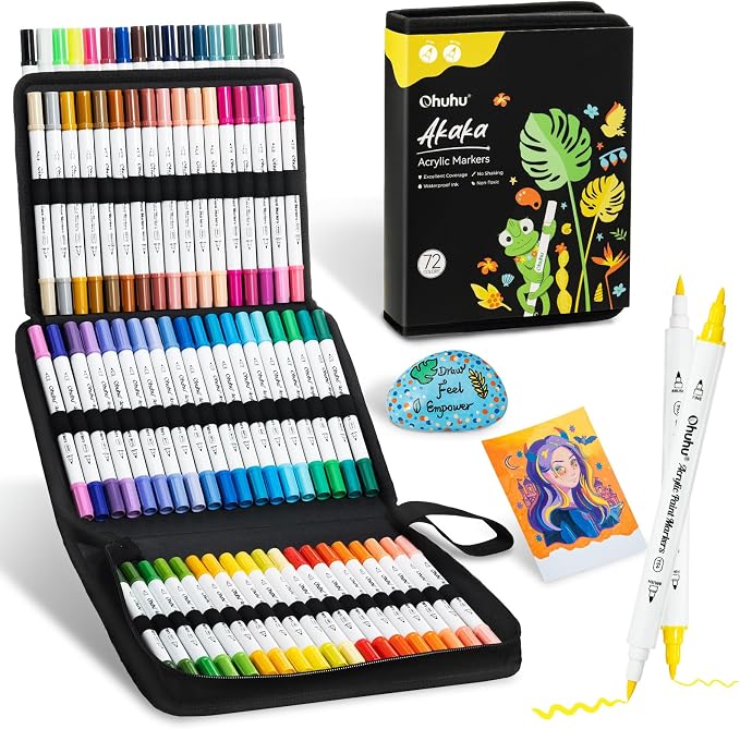 Ohuhu Acrylic Paint Markers 72 Colors Brush & Fine Acrylic Markers - Akaka