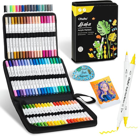 Ohuhu Acrylic Paint Markers 72 Colors Brush & Fine Acrylic Markers - Akaka