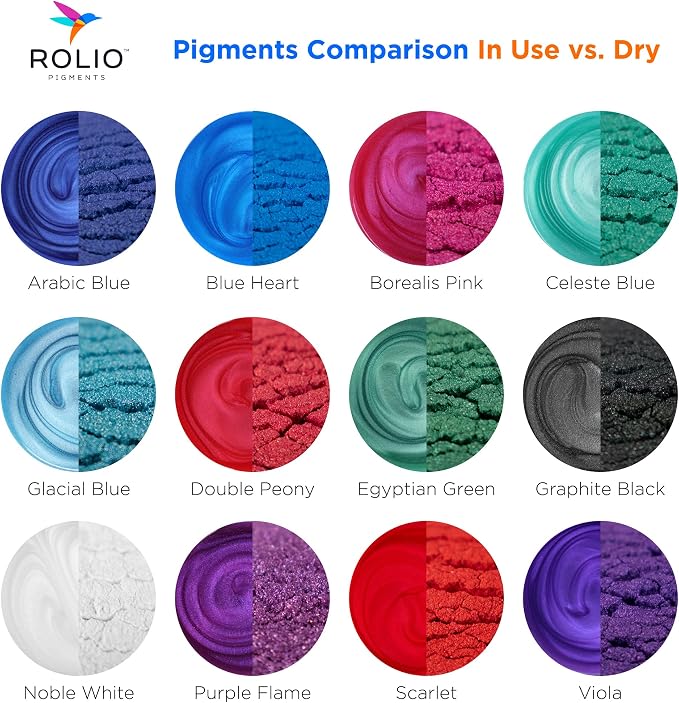 Rolio - Mica Powder Color Pigment Set - Northern Lights, 10g, 12 Jars | Pearlescent Color Pigments, Resealable Jars for Epoxy Resin, Soap Making, Candles, Slime, Nail Art, and DIY Crafts