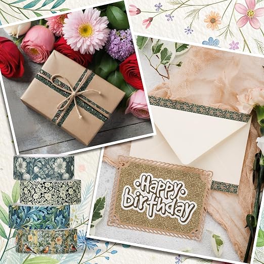 Whaline 12 Rolls Washi Tape Masking Tape Set, Vintage Floral | Greenery Flower Botanical, Wrapping Paper Tapes Boxed, for Scrapbook Journal DIY Art Crafts, 0.6 In x 16.4 Ft