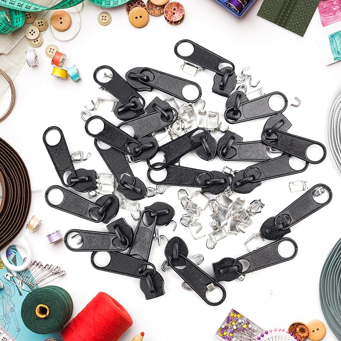 DOITEM 20Pcs Zipper Repair Kit Zippers Replacement 5# Zipper Pull Rescue Kit for Clothing Jackets Purses Luggage Backpacks