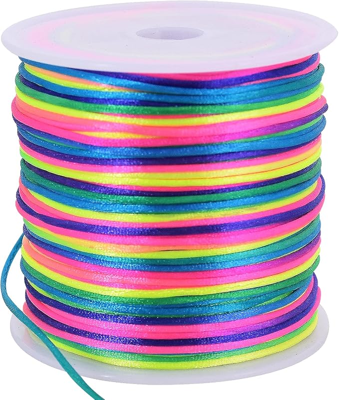 TONIFUL Nylon String Satin Cord for Necklace Bracelet Beading 1.5mm Rainbow | 50yd Non elastic durable non fading, for Jewelry Making Thread Rattail Macrame Trim Kumihimo Chinese Knot Craft Tags Hanging