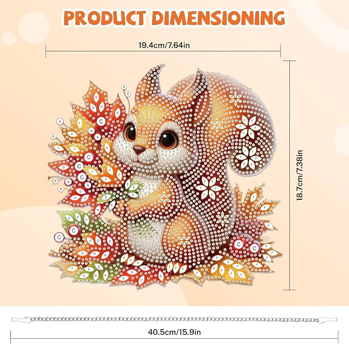 Bowetile Fall Squirrel Diamond Art Hanging Kits for Adults, Diamond Art Suncatchers Maple Leaf, 5D Special Shape Autumn Diamond Painting Pendant Window Ornament Gifts for Home Door Wall Decor