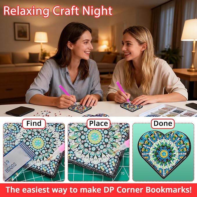 8 PC Diamond Art Painting Bookmark for Adult Craft Gem Bedazzling Kit Women | Bead Art Leather Book Mark Christmas Craft Making Kit Rhinestone Pearl Art DIY Paint by Dots Book Lover Gift Black Heart
