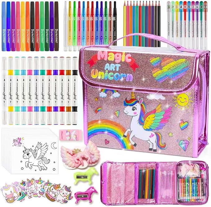 98X Washable Scented Markers Set with Unicorn Pencil Case for Kids Coloring