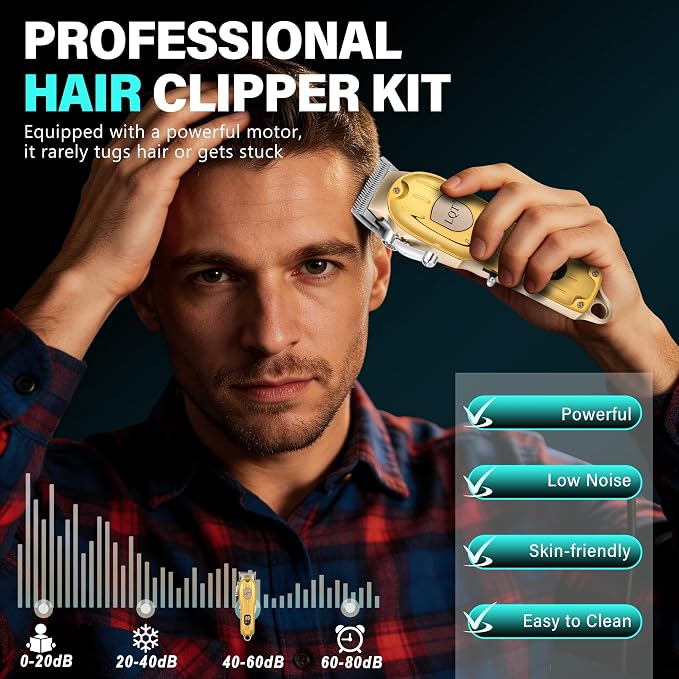 Hair Clippers for Men with LED Display, 4-Piece Cordless Grooming Kit with Hair Clipper, Beard Trimmer, Foil Shaver & Nose Trimmer, Complete Set for Home Barber (Gold)