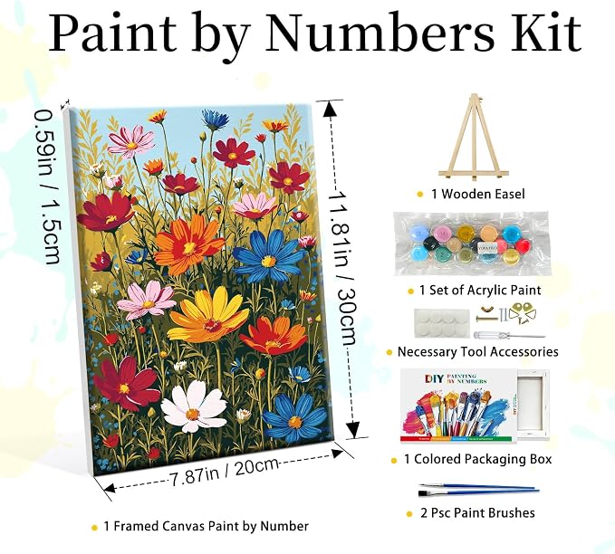 YOYA Framed Paint by Numbers Kit for Adults, Flowers, 8x12 Inch